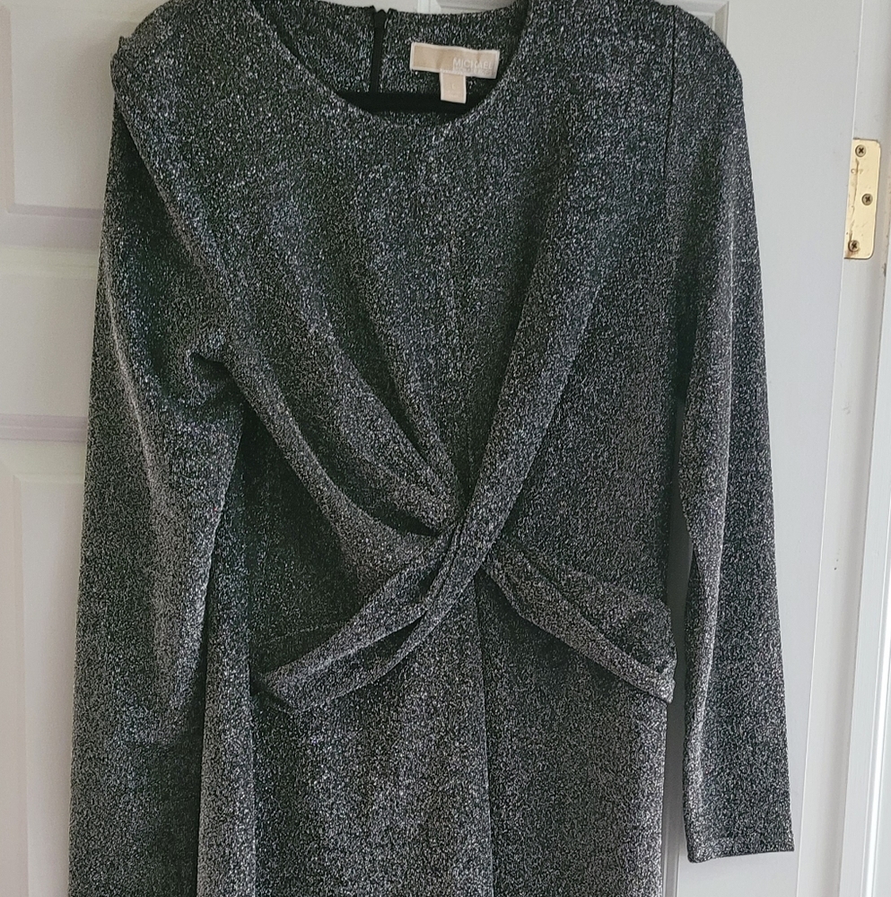 Michael Kors Gray Embellished Ruched Sheath Dress